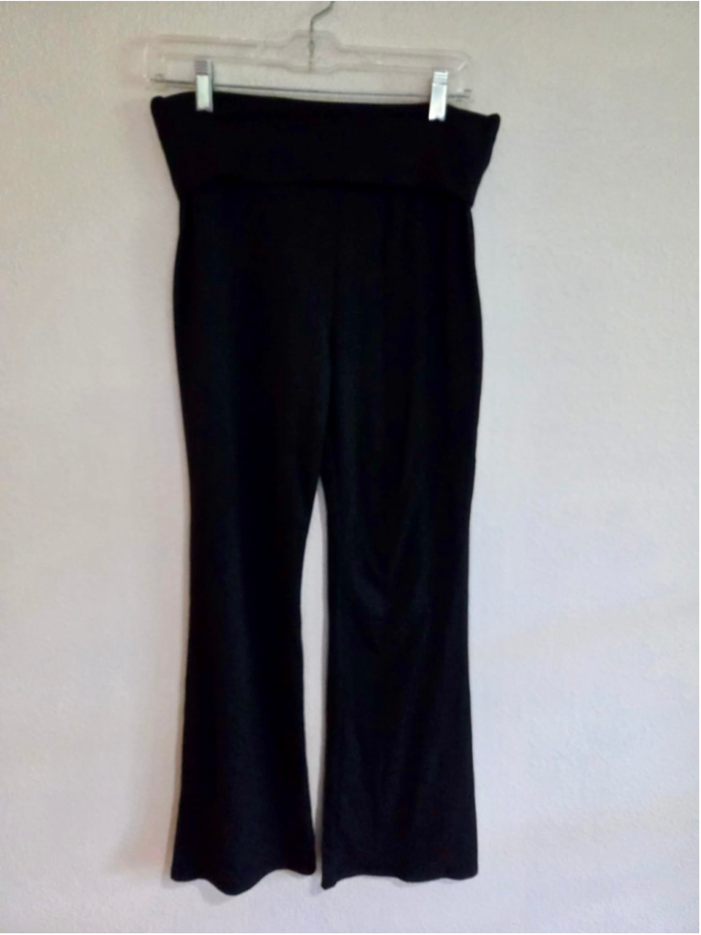 Women’s Foldover High Waist Flare Yoga Lounge Pants Wide Leg Solid Black L W-226 - Picture 2 of 4